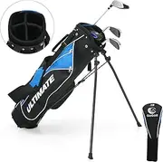 ULTIMATE Kids Golf Clubs Set with Stand Bag, Junior Complete Golf Club Set Right Hand w/ 205cc #3 Fairway Wood,#7 & #9 Irons, Putter, Foamed Head Cover & Rain Hood