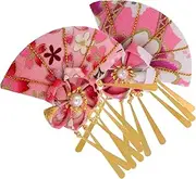 [Abaodam] 2Pcs Japanese Sakura Fan Hair Clips Elegant Kimono Hair Accessories for Women for Bridal Headpieces Yukata Ornaments Stylish Japanese Party Decorations