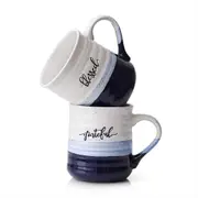 Coffee Mugs, Large Mugs with Word Blessed Grateful, Porcelain Coffee Cup, Thank You Gift for Women Men Christian, Set of 2