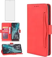 [Asuwish] Compatible with Nokia C22 Wallet Case and Tempered Glass Screen Protector Card Holder Stand Leather Flip Cell Accessories Phone Cover for NokiaC22 Women Men Red