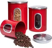 Mixpresso 3 Piece Red Canisters Sets For The Kitchen, Kitchen Jars With See Through Window, Airtight Coffee Container Tea Organizer & Sugar Canister, Kitchen Canisters Set of 3 Red Kitchen Decor.