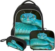 [Dispalang] Cute Snake Print Backpack Art School Bookbag Double Shoulder Satchel for Boys Animal Rucksack for Girls