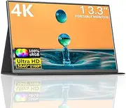 4K Portable Monitor 13.3 Inch 3840x2160P 60Hz 16:9 Plug & Play Travel Laptop Monitor with 75mm VESA Holes, Portable Game External Screen for Laptops, PC, Game Console