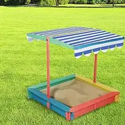Bopeep Wooden Sandbox, Garden Patio Beach Activity Outdoor Toy Games Multi-Color Wooden Sand Pit, Fir Timber, Includes Base Liner,Adjustable Canopy,Seat Board - for Toddlers Aged Over 3 Years Old