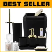 Stylish Black & Gold Bathroom Accessory Set: Trash Can, Soap Dispenser & More