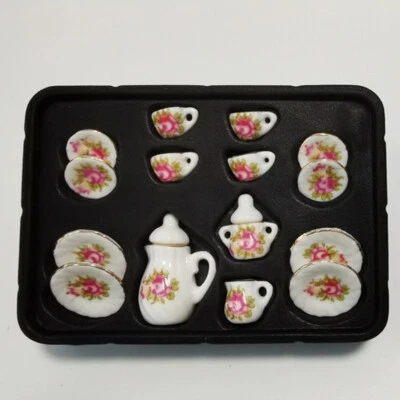 15PCS Dollhouse Miniatures Lot 1:12 Scale Coffee Teapot Cups Porcelain Kitchen