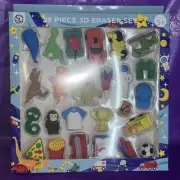 25pc 3D Toy Eraser Set – Dinosaur Car Motorcycle Monkey Soccer Space Helicopter