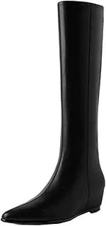 [Smilice] Women's Classic Elegant Genuine Leather Knee High Wedge Boots