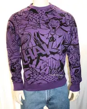 Suicide Squad JOKER Sweatshirt Purple Crewneck Pullover Top DC Comics Mens M NEW