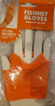Short Fishnet Gloves Fancy Dress Up Halloween Adult Costume Accessory Orange