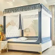 Mosquito Net for Bed, Anti-Mosquito Canopy 3 Side Door Camping Tent in 100% Polyester Curtain Netting Bedding Yurt Easy Installation,Blue Gray,180x220x170cm