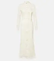 [Elie Saab] Elie Saab Floral embroidered tulle midi dress AU 8 white