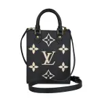 【LOUIS VUITTON 路易威登】LV M81416 PETIT SAC PLAT經典LOGO MONOGRAM EMPREINTE牛皮斜背包(迷你/黑X米)