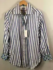 NWT ROBERT GRAHAM Shipwreck Blue & White Stripes Button Up Shirt Sz M