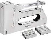 Manual Staple Gun with 1000 Staples, for Upholstery and Carpentry, Silver