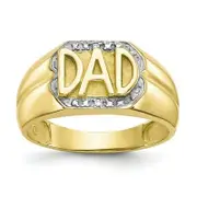 Men's Real Diamond DAD Ring in Solid 10k Yellow Gold Perfect Father's Day Gift