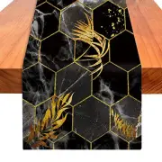 Marble Table Runner 72 Inches Long, Black Gold Marble Texture Table Runner