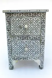Abacus & Hunt Bone Inlay Bedside Table in Grey Geometric