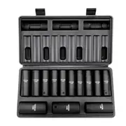 1/2" Drive Impact Socket Set, 13 Piece Deep Socket Set Metric 10-24mm, 6 Point CR-V Alloy Steel for Auto Repair, Easy-to-Read Size Markings, Rugged Construction, Includes Storage