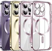 Case Compatible with Magsafe Devices Magnetic Wireless Charging Full Camera Protection Scratch Resistant Protective Frame Clear Shockproof Cover (iPhone 15 pro, Rose Gold)