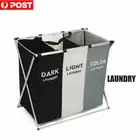 3 Grid Folding Dirty Clothes Basket Storage Washing Bag Organizer Hamper Home AU