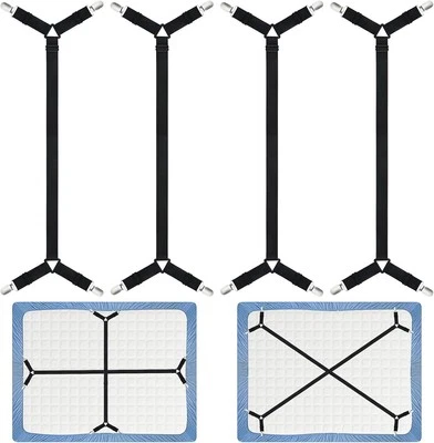 Morcheiong Bed Sheet Fasteners Straps - 4 Pack Adjustable 4 Pcs, Black