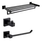 Matte Black Bathroom Square 2-Layer Shelf Hand Towel Rail Rack Holder Robe Hook