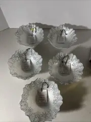 5 Akcam Turkish Glass Snowflake Bowl Set Dessert Frosted Silver Christmas NEW