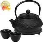 Hobnail Cast Iron Teapot Set Black with Infuser Loose Leaf Tea Pot