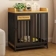 Medium Dog Crate,Furniture Dog Crate,Decorative Pet House Coffee Table,Indoor Dog Crate with Tray+Universal Wheels,Thickened Steel Frame,Easy Installation,Suitable for Indoors(Black,80cm/31.5in)