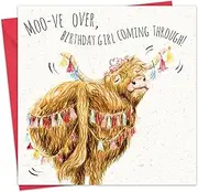 Twizler Funny Birthday Card - Scottish Highland Cow - Womens Happy Birthday Card for Her Female Friend - Mum Wife Daughter Sister Girlfriend - Scotland