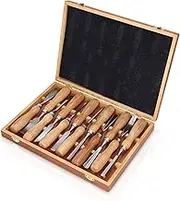 Wood Carving Tools Set, 12PCS Carving Knife Sharpener with CRV Blade Wooden Handle, Wooden Handle Engraving Chisel Set with Storage Box for DIY Handicrafts