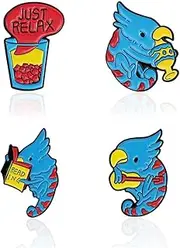 [DowraP] Cartoon Bird Brooch Parrot Reading Book Playing Guitar Drinking Brooch Relax Funny Animal Enamel Pin Set Men Women's Alloy Bird Brooches for Suits Backpack Party Jewelry Gift, Metal