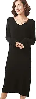 [Zozogag] Winter Women Dress V-Neck Long Sweater Women Dress 100% Wool Knitted Long Sleeve Pullovers