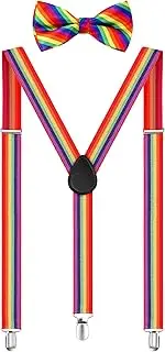 [SATINIOR] Suspender Bow Tie Set Clip On Y Shape Adjustable Braces, Pant Suspenders Shoulder Straps