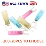 200-20X Heat Shrink Fork #10 Stud Wire Spade Crimp Terminal Connector 22-10AWG