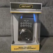 Defiant Spin-To-Lock Electronic Deadbolt Satin Nickel Keypad Lock NEW Sealed Box