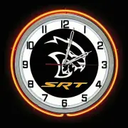 19" Dodge SRT Hellcat Sign Orange Double Neon Clock Charger Challenger 707 HP