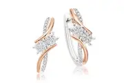 Tango 9ct Rose & White Gold Round Cut w/1/4 CT Diamonds Huggie Women's Earrings