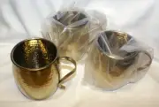 Oneida 16 oz Hammered Moscow Mule Mugs, Gold PVD Stainless Steel Set of 3 - New