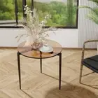 50CM Round End Side Coffee Table w/ Glass Top fr Home Bedroom Living Room Office