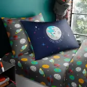 Space Single Fitted Sheet & Pillowcase Set Children's Bedding Planets Moon Grey