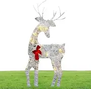 Lighted Deer Yard Decoration,Iron Holiday Outdoor Lighted Deer with Bell Bow | Lawn Decoration Christmas Deer Decor for Festive Yard Setting