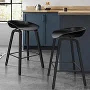 [ALFORDSON] 2pcs Wooden Bar Stools 67cm Seat Height, Kitchen Barstools Dining High Chair with Footrest for Counter Home Bar Dining Room, All Black Wade Series