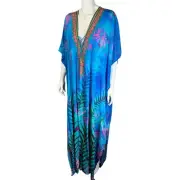 NWT Kyle x Shahida Queen Palm Lace Up Kaftan 3 Way Style Long Blue One Size