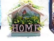 HOUSE - (HOME) SIGN, FLOWERS AND DECOUPAGED BIRD- CRAFTED SHELF SITTER