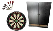 TEX PRO Dart Board and Tex Darts Black Dart Board Cabinet with Storage Drawer