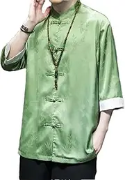 [Generic] Tang Suit Ice Silk Printed Men's Shirt Five-Quarter Sleeve Shirt Ancient Style Zhongshan Suit