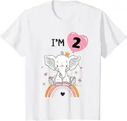 [X.Style] Kids I'm 2 2nd Bday Elephant Theme Birthday Party Decorations ds1067 T-Shirt (S) White