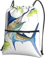 EdWal Fish Art Print Drawstring Backpack Gym Bags Sports Bags With Zipper Pocket For Travel Swimming Beach, Black, One Size